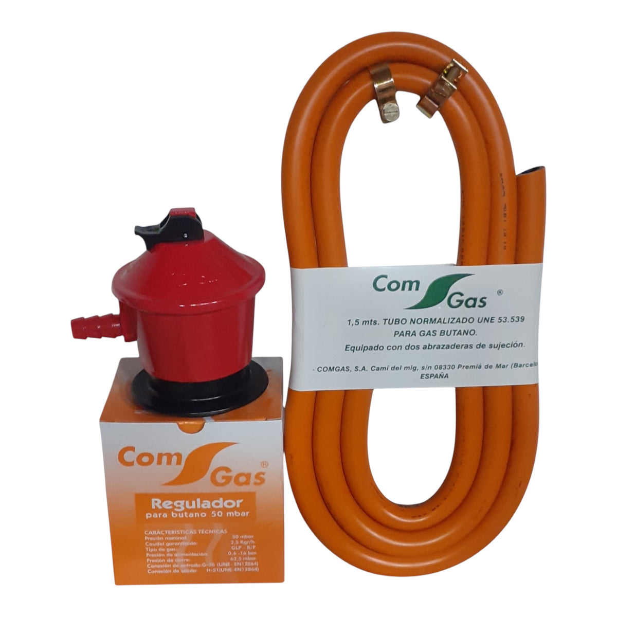 Regulador gas 50 mbar y goma