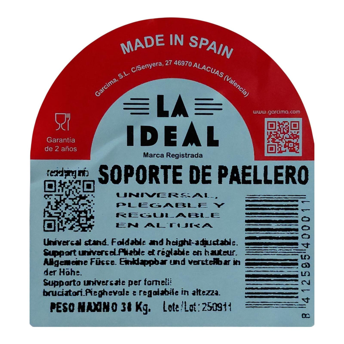 Soporte paellero plegable y regulable