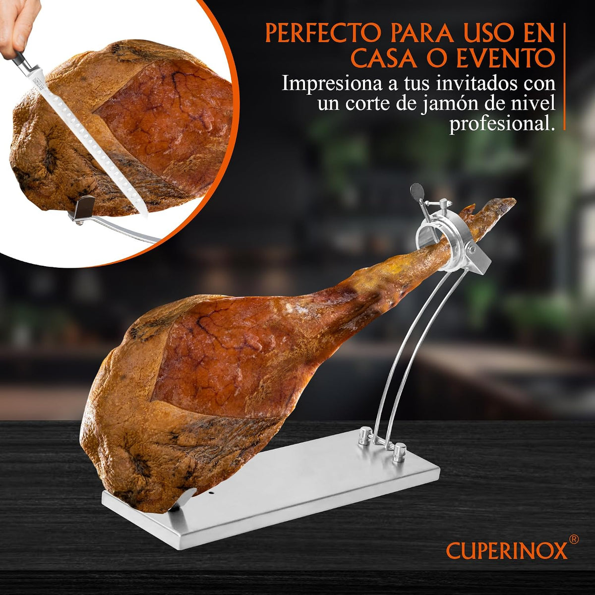 Lote Jamonero Acero Inox. y Cuchillos
